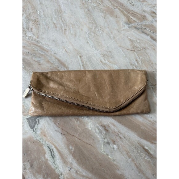 Hobo International Handbags - Hobo International Effe Asymmetrical Distressed Camel Leather Clutch Wallet